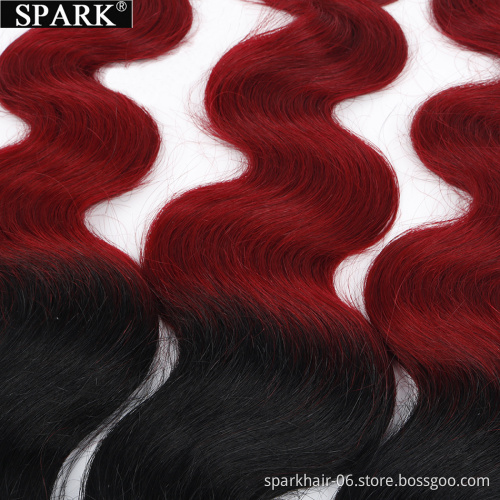 SPARK  99j Bundles with Closure Body Wave Bundles with 4x4 Closure 100% Unprocessed 10A Human Hair Weaves Ombre 1b/99j Hair